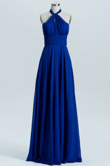 Royal Blue A-Line Chiffon Long Convertible Bridesmaid Dress