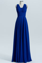 Royal Blue A-Line Chiffon Long Convertible Bridesmaid Dress