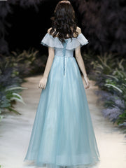 Green tulle sequin long prom dress tulle formal dress