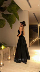 A-line V-Neck Black Straps Long formal dresses Bridesmaid Dresses evening gown Prom Dress
