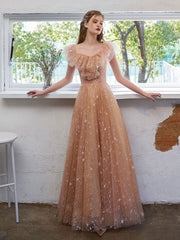 Simple tulle off shoulder lace long prom dress lace formal dress