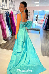 Beaded Corset Fuchsia Mermaid Prom Dress with Bowknot