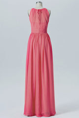 Coral Pink Chiffon Halter Sleeveless Bridesmaid Dress