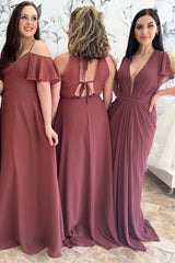 Mismatched Burgundy Chiffon Bridesmaid Dress