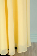 Yellow V-Neck Ruffled Pleated Bridesmaid Dress