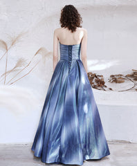 Blue satin long prom dress blue satin evening dress