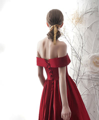 Simple burgundy satin short prom dress burgundy cocktail dress