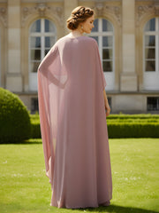 Flutter Sleeves Scoop Neck A-Line Chiffon Dress Dusty Rose