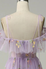 Light Purple V-neckline Straps Long Formal Dress, A-line Purple Prom Dress