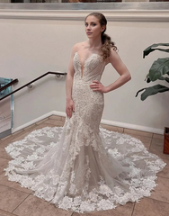 Aimishang Wedding Dress Mermaid Stapless Chapel Train With Appliques