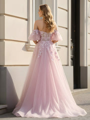 Sheer Bodice Puff Sleeve Fairy Dress Blushing Pink