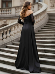 Off-Shoulder Long Sleeve Embellished Beaded Gown Black