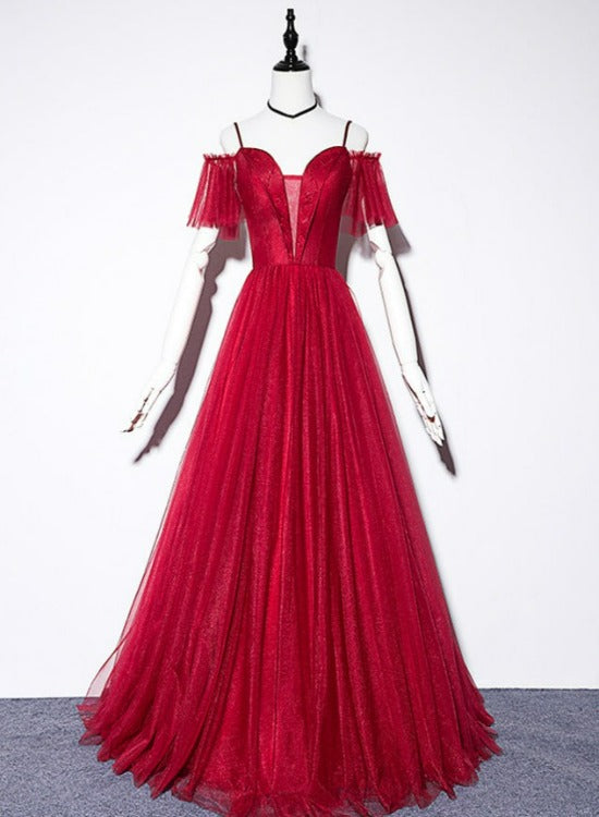 Wine Red Straps Off Shoulder Long Prom Dress Party Dress, Formal Gown Evening Dresses