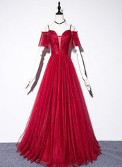 Wine Red Straps Off Shoulder Long Prom Dress Party Dress, Formal Gown Evening Dresses