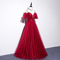 Wine Red Straps Off Shoulder Long Prom Dress Party Dress, Formal Gown Evening Dresses