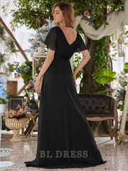 A-line V-Neck Short Sleeve Floor Length formal dresses Bridesmaid Dresses evening gown Prom Dress Mother of The Bride Dress