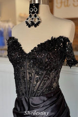 Black Off-Shoulder Mermaid Pleated Prom Dress with Sequin
