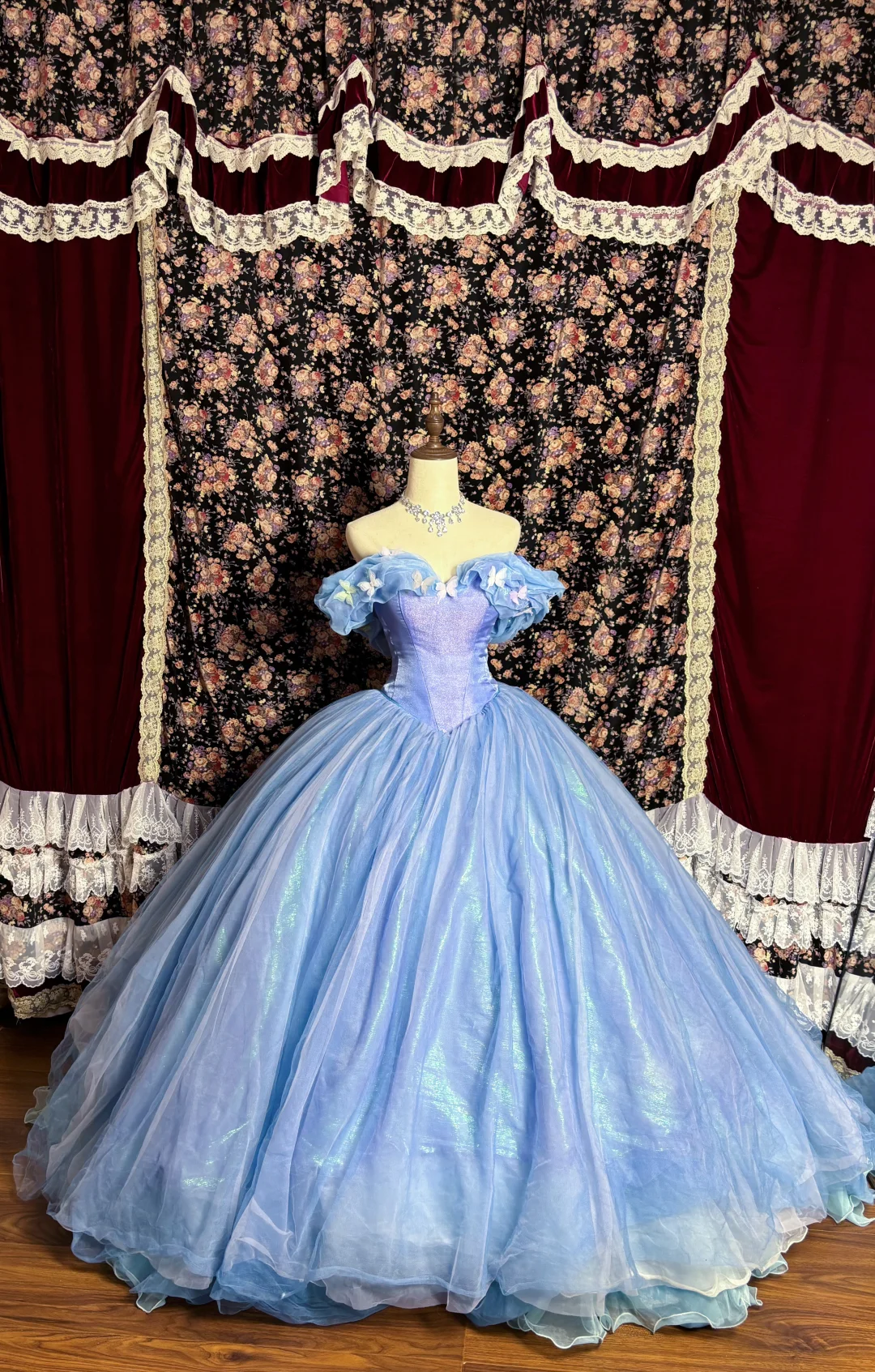 Blue Off Shoulder A-Line Chiffon Princess Evening Gowns Birthday Ball Gowns, HZ0319