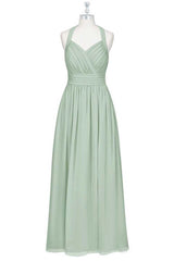Sage Green Chiffon Halter Backless A-Line Bruidsmeisje Jurk