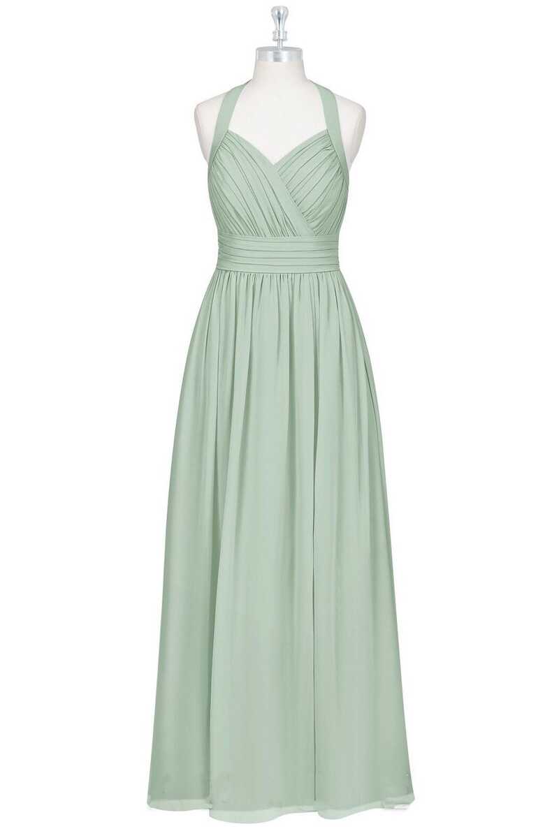 Sage Green Chiffon Halter Backless A-Line Bruidsmeisje Jurk
