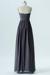Charcoal Grey Chiffon Strapless Bridesmaid Dress