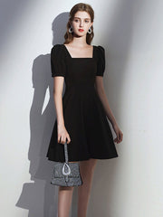 Simple satin black short prom dress, black homecoming dress