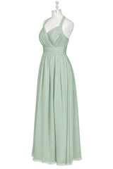 Sage Green Halter A-Line Bridesmaid Dress with Slit