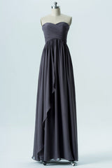 Charcoal Grey Chiffon Strapless Bridesmaid Dress