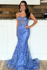 Lace Appliques Sweetheart Keyhole Trumpet Long Prom Dress