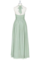 Sage Green Chiffon Halter Backless A-Line Bruidsmeisje Jurk