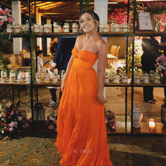 A Line Strapless Orange formal dresses Bridesmaid Dresses evening gown Prom Dress