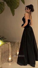 A-line V-Neck Black Straps Long formal dresses Bridesmaid Dresses evening gown Prom Dress