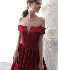 Simple burgundy satin short prom dress burgundy cocktail dress