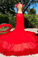 Diepe V-hals zeemeermin Ruby Feather Silver Beaded Prom-jurken