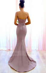 Mermaid Spaghetti Straps Sweep Train Bridesmaid Dress with Lace, long bridesmaid dresses
