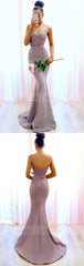 Mermaid Spaghetti Straps Sweep Train Bridesmaid Dress with Lace, long bridesmaid dresses