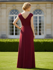 Beaded V-neck Pleated Chiffon A-Line Sequins Dress Burgundy