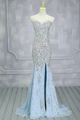 Fully Crystal Beading Sweetheart Chiffon Evening Dresses With Leg Slit