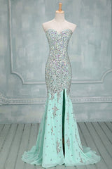 Fully Crystal Beading Sweetheart Chiffon Evening Dresses With Leg Slit