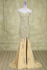 Fully Crystal Beading Sweetheart Chiffon Evening Dresses With Leg Slit