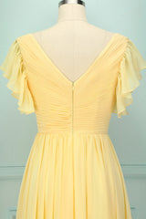 Yellow V-neck Long Bridesmaid Dress