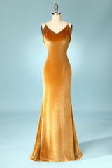Golden Velvet Evening Party Dress