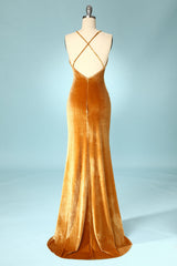 Golden Velvet Evening Party Dress