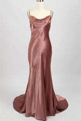 Sexy roze zeemeermin cowl nek lange bruidsmeisje jurk