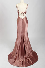 Sexy roze zeemeermin cowl nek lange bruidsmeisje jurk