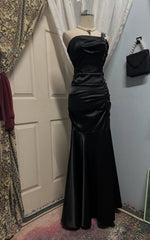 Black Long Prom Dress Sheath Satin Wedding Guest Dresses