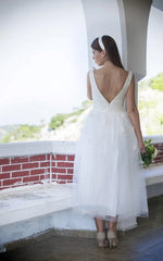 1950S Vintage Deep V Back Sleeveless Short Tulle Wedding Dress