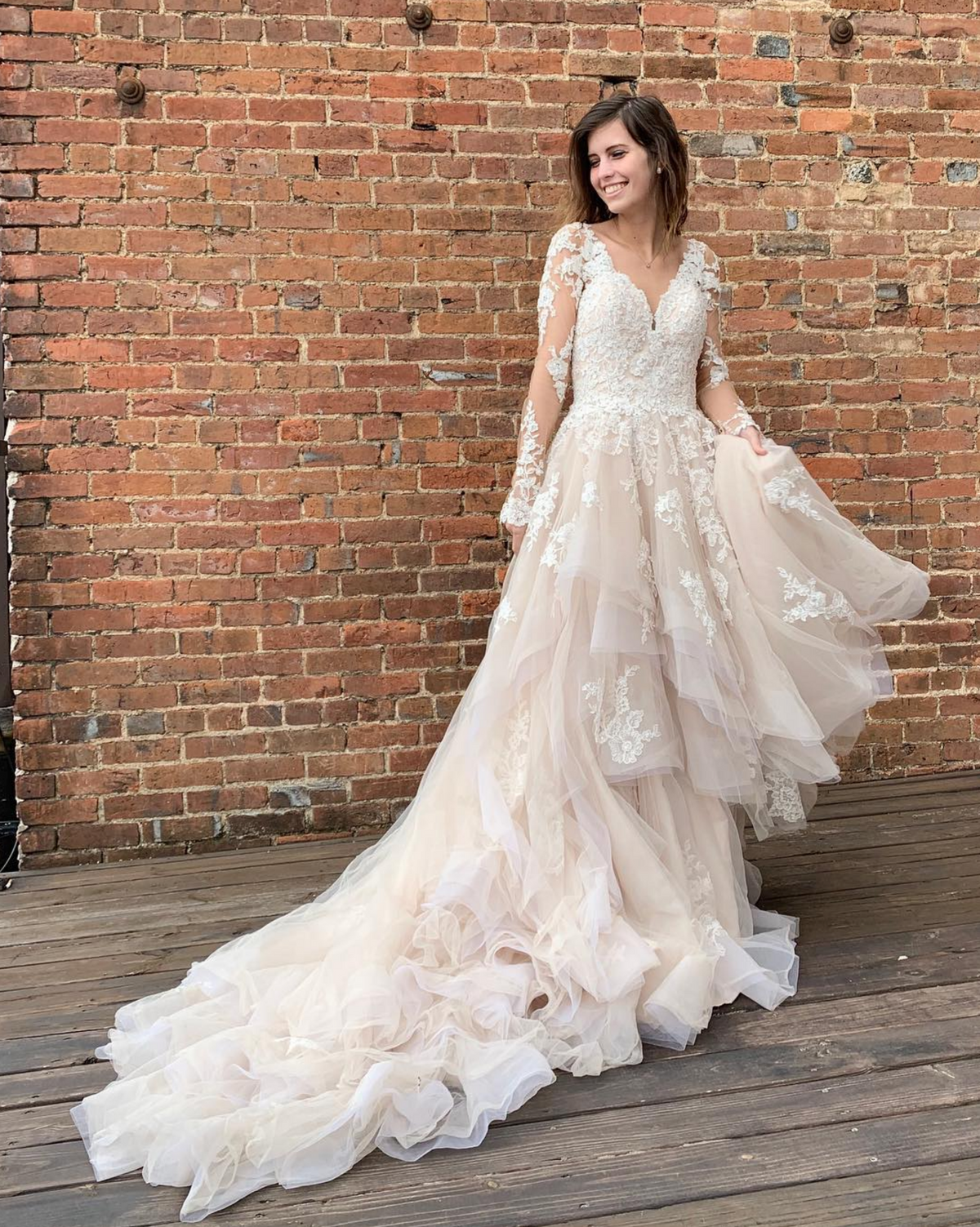 Champagne v neck tulle lace long prom dress, lace long evening dress
