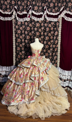 Retro Strapless A-Line Lace Tiered Vintage Evening Gowns Birthday Ball Gowns, HZ0319