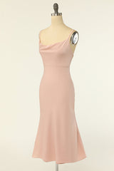 Blush Cowl Neck Short Mermaid Bridesmaid Dress
